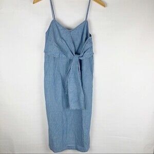 Topshop Denim Bow Tie Front Midi Dress In Light Blue Size 8
